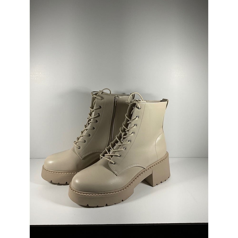 Madden Girl Talentt Cream Beige Lace Up Combat Boots Lug Sole Platform 11M